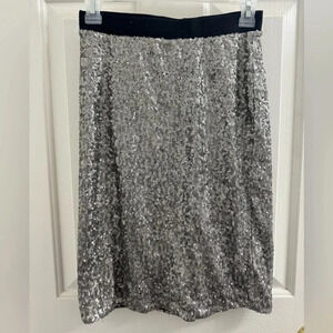 Maurices black with silver sequin elastic band skirt with slit in back